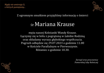 Z gbokim alem przyjlimy informacj o mierci P. Mariana Krause